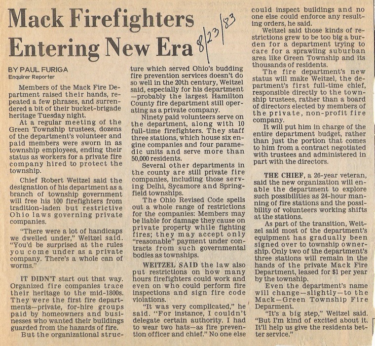 Mack FD becomes part of Green Township Article 1983.jpg